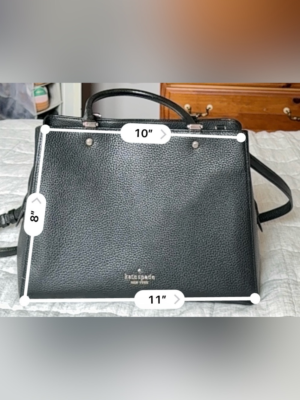 kate spade Black Leather Bag with Gold Hardware and Removable Cross Body Strap - Picture 9 of 9